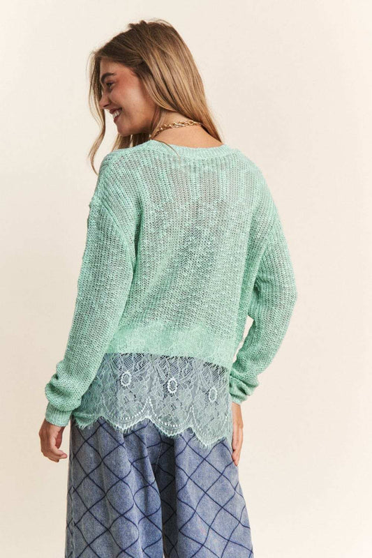 J.NNA Lace Detail Long Sleeve Knit Top - Trendsi - Flyclothing LLC