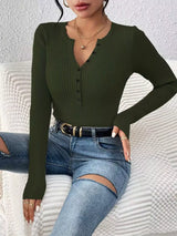 Ribbed Knit Button Front Knit Top - Trendsi - Flyclothing LLC