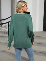 V-Neck Lantern Sleeve T-Shirt - Trendsi - Flyclothing LLC