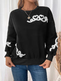 Perfee Heart Round Neck Long Sleeve Sweater - Trendsi