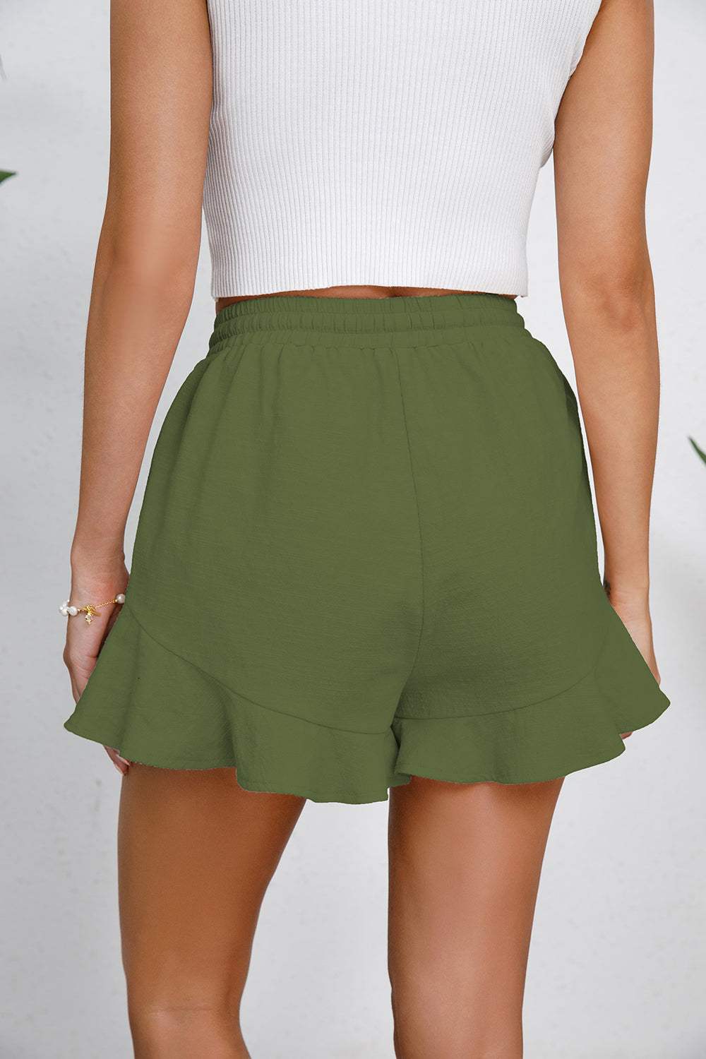 Full Size Drawstring Ruffle Hem Shorts - Trendsi - Flyclothing LLC