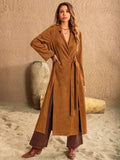 Slit Tied Collared Neck Longline Coat - Trendsi - Flyclothing LLC
