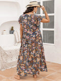 Plus Size Ruffled Printed Cap Sleeve Dress - Trendsi