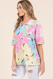 BOMBOM Floral Collared Neck Half Sleeve Top - Trendsi
