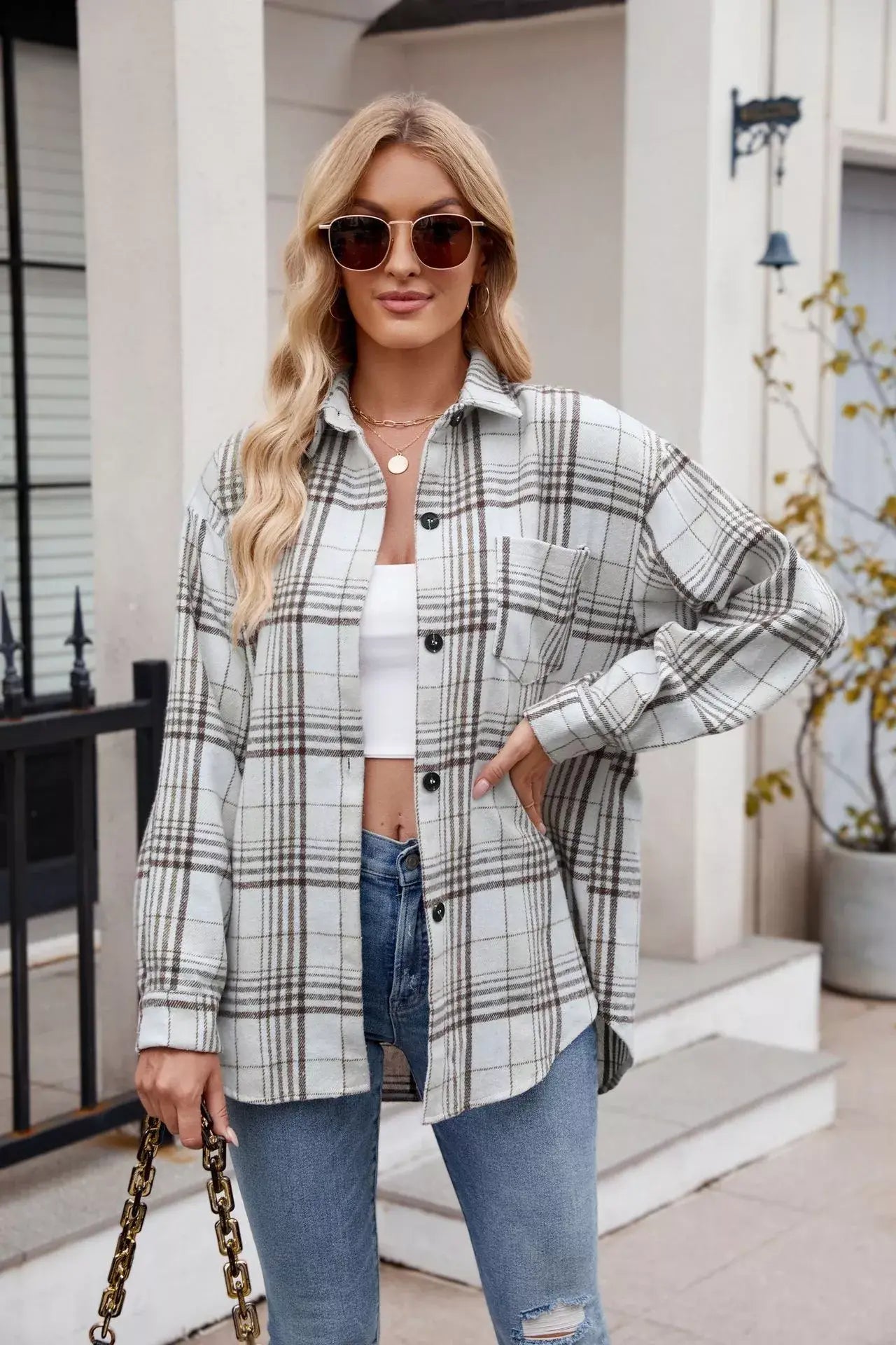 Casual Plaid Long Sleeve Shirt - Trendsi - Flyclothing LLC