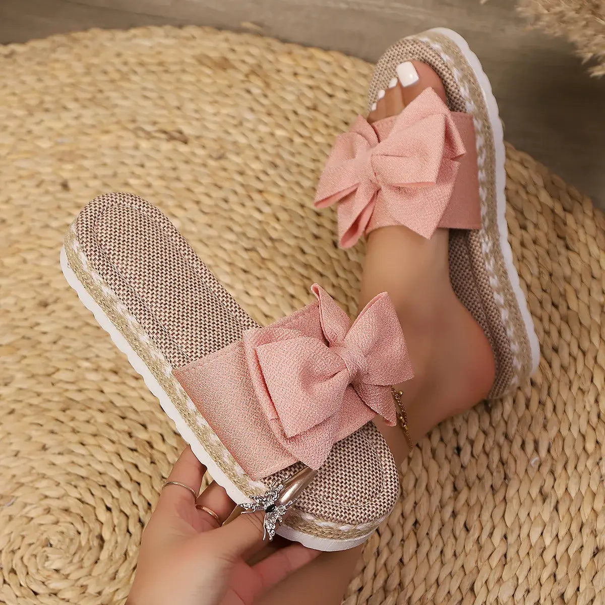 Bow Open Toe Platform Sandals - Trendsi - Flyclothing LLC