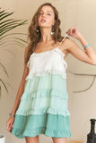 ADORA Swiss Dot Ruffled Tiered Mini Dress - Trendsi