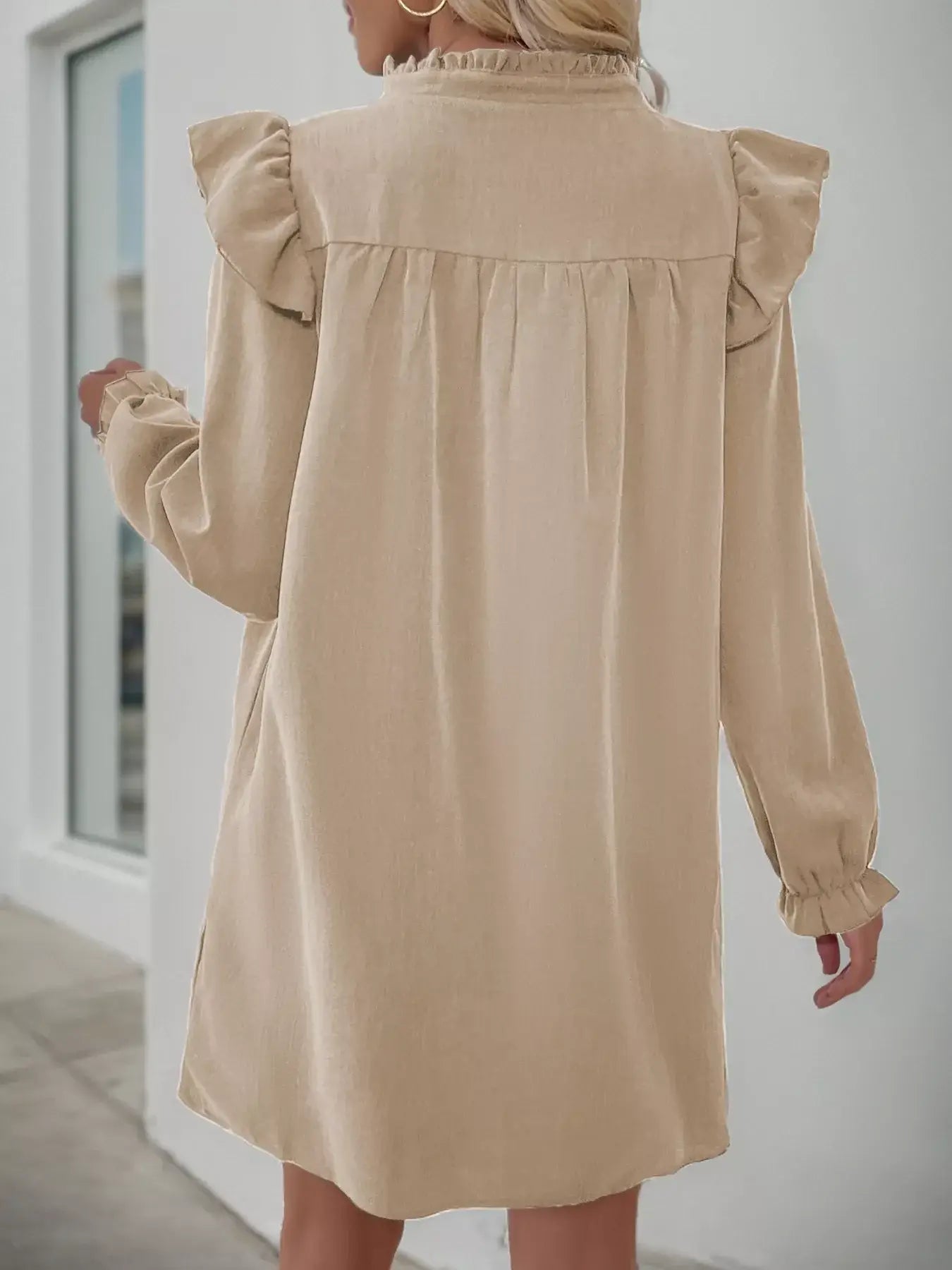 Ruffled Notched Flounce Sleeve Dress - Trendsi - Flyclothing LLC