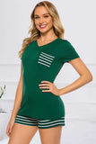 Striped Short Sleeve Top and Shorts Lounge Set - Trendsi - Flyclothing LLC
