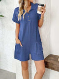 Button Detail Collared Neck Short Sleeve Romper - Trendsi - Flyclothing LLC