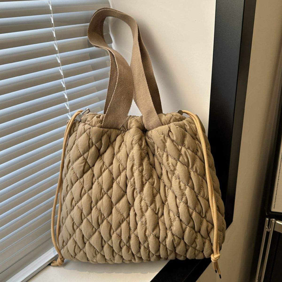 Drawstring Bubble Texture Tote Bag - Trendsi - Flyclothing LLC