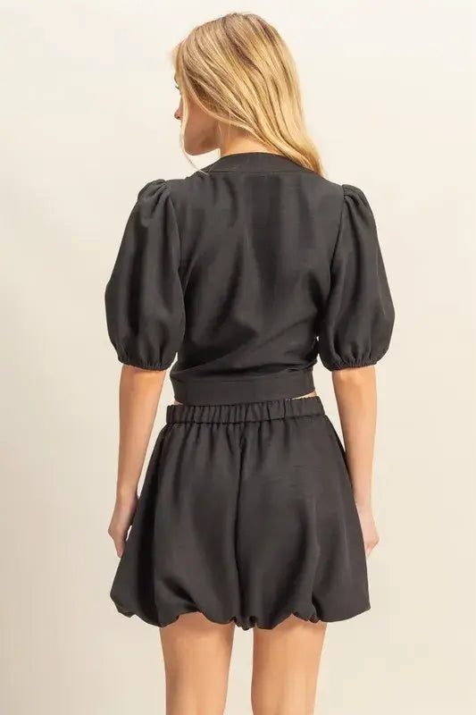 HYFVE Front Tie Top and Bubble Hem Shorts - Trendsi - Flyclothing LLC