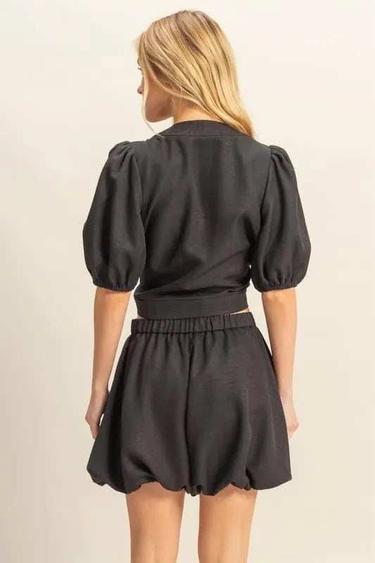 HYFVE Front Tie Top and Bubble Hem Shorts - Trendsi - Flyclothing LLC