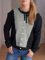 Contrast Button Down Long Sleeve Cardigan - Trendsi