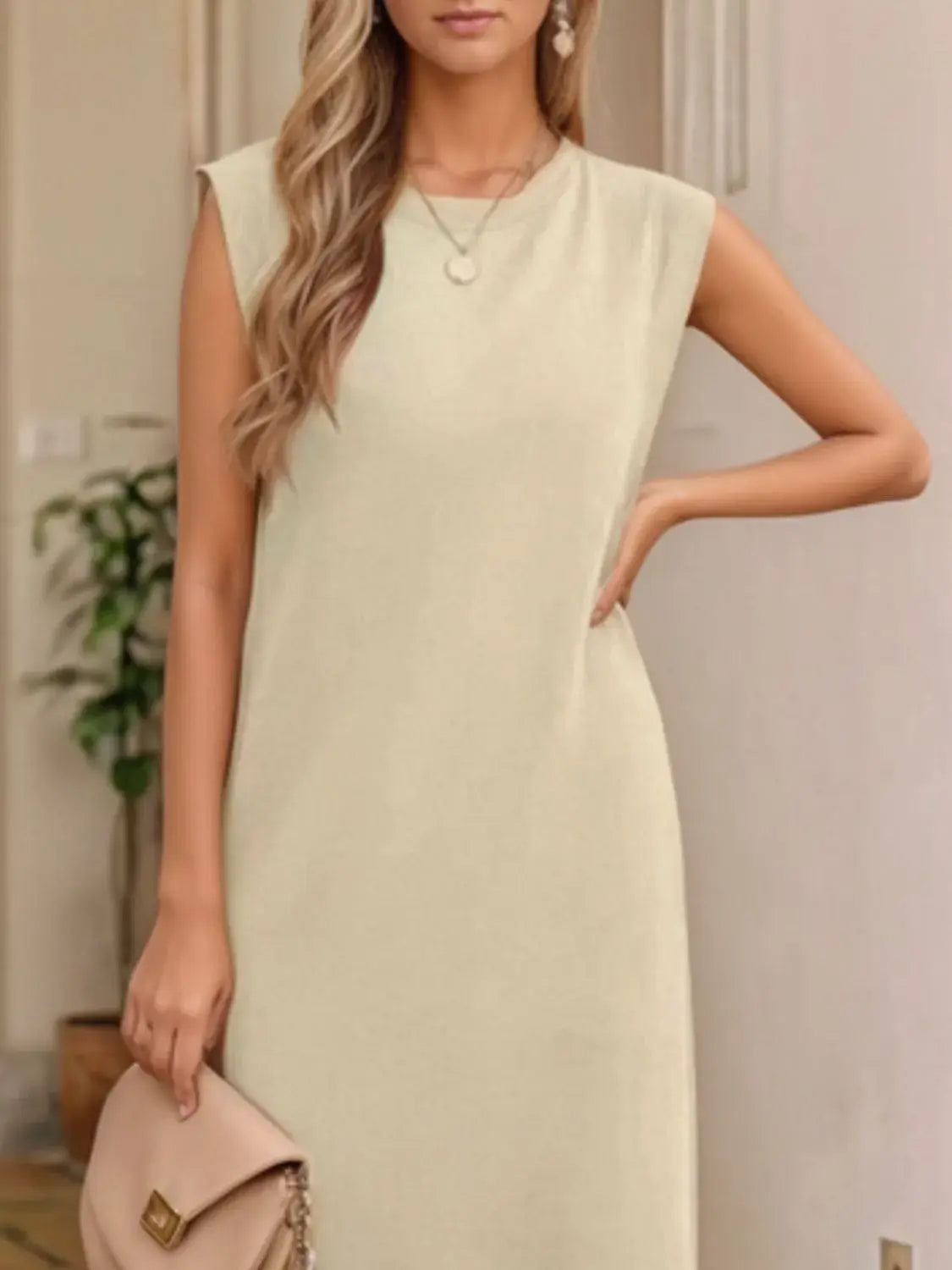 Full Size Slit Round Neck Sleeveless Maxi Tank Dress Plus Size - Trendsi - Flyclothing LLC