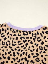 Stripe Color Block Patchwork Leopard Casual Sweatshirt with Slits - Trendsi - Flyclothing LLC