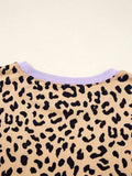 Stripe Color Block Patchwork Leopard Casual Sweatshirt with Slits - Trendsi - Flyclothing LLC