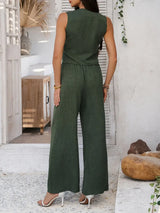 Devine Button Down Vest and Wide Leg Pants Set - Trendsi - Flyclothing LLC
