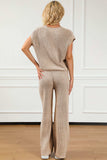 Pocketed V-Neck Top and Wide Leg Sweater Set - Trendsi - Flyclothing LLC
