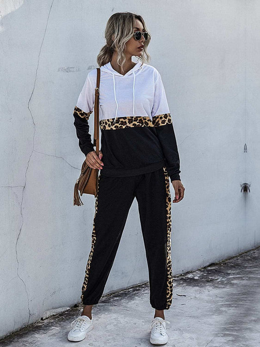 Perfee Contrast Long Sleeve Hooded Top and Joggers Set - Trendsi - Flyclothing LLC