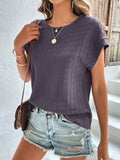Textured Round Neck Short Sleeve Top - Trendsi