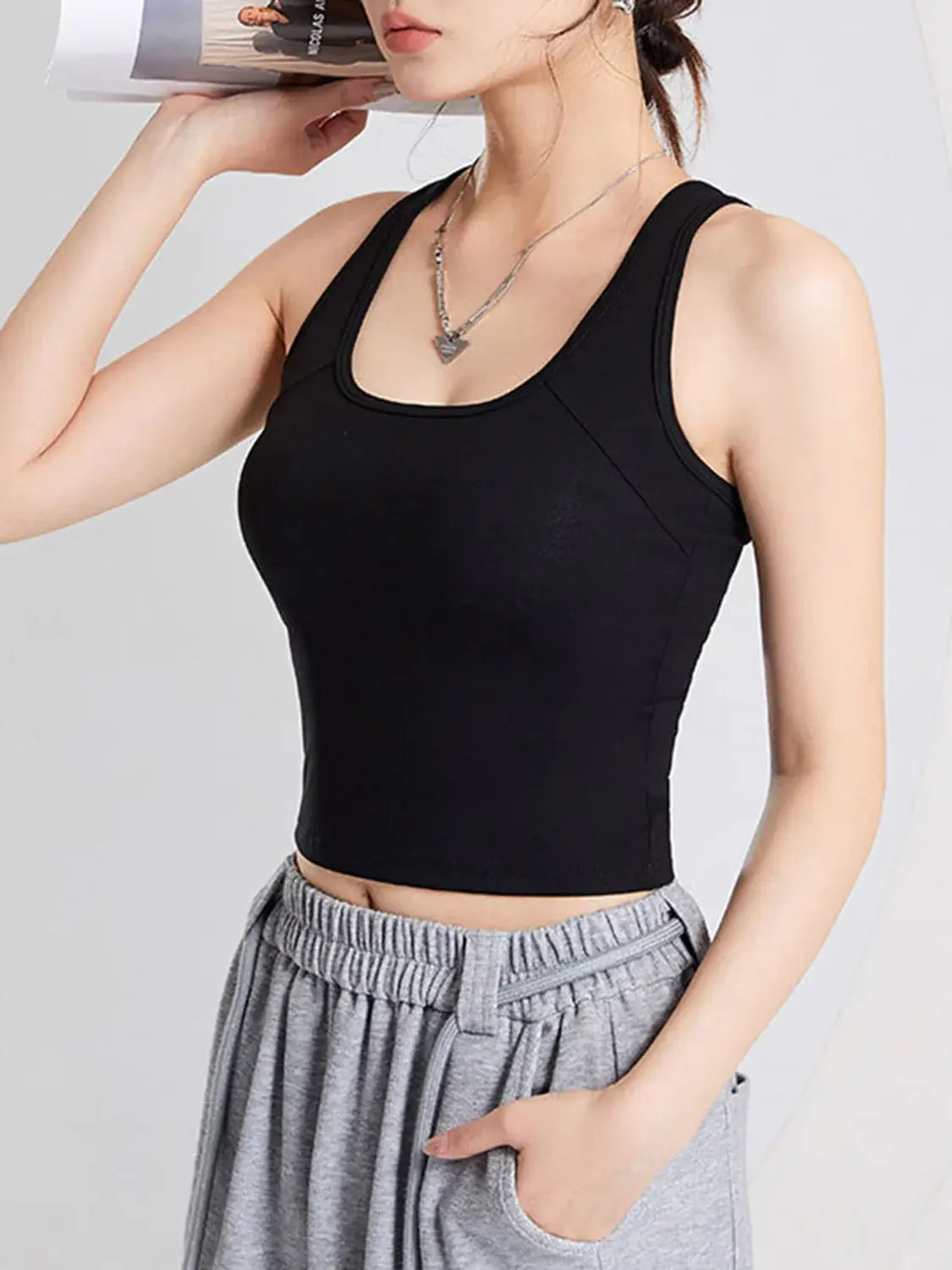 Crisscross Scoop Neck Wide Strap Cropped Tank with Chest Pads - Trendsi - Flyclothing LLC