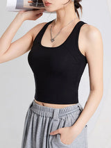 Crisscross Scoop Neck Wide Strap Cropped Tank with Chest Pads - Trendsi - Flyclothing LLC