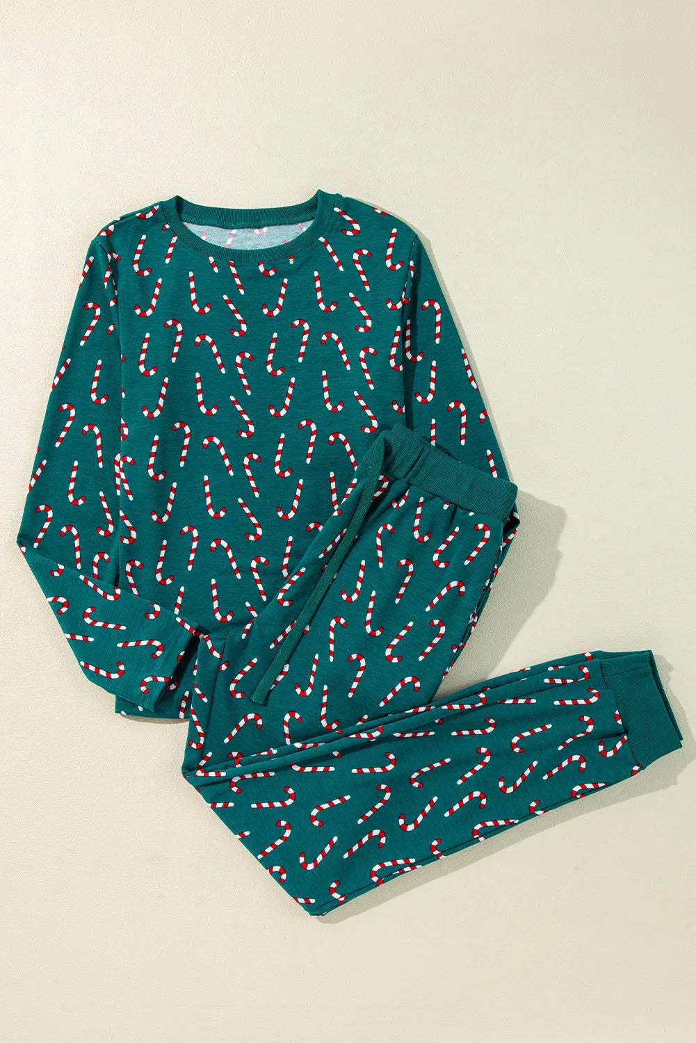 Candy Cane Print Round Neck Top and Pants Lounge Set - Trendsi - Flyclothing LLC