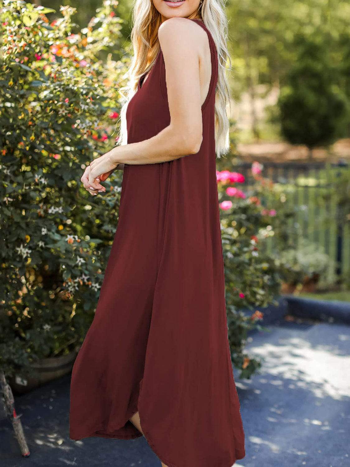 Full Size V-Neck Midi Tank Dress - Trendsi - Flyclothing LLC