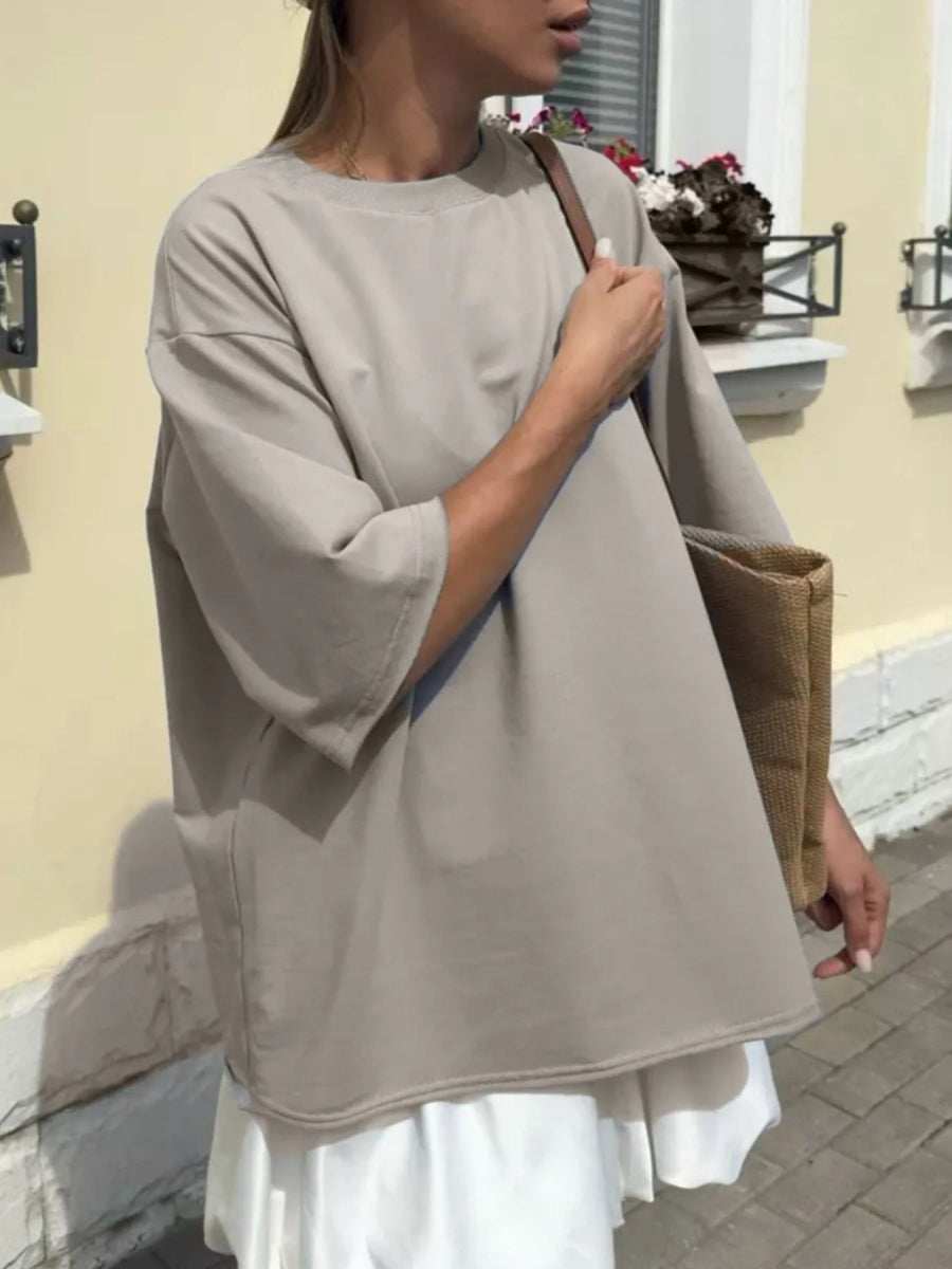 Round Neck Half Sleeve Oversized T-Shirt - Trendsi - Flyclothing LLC