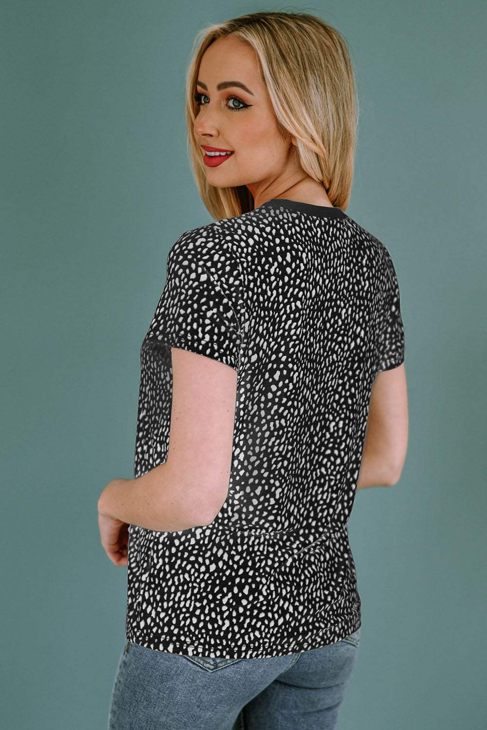 Animal Print Round Neck Short Sleeve T-Shirt - Trendsi - Flyclothing LLC