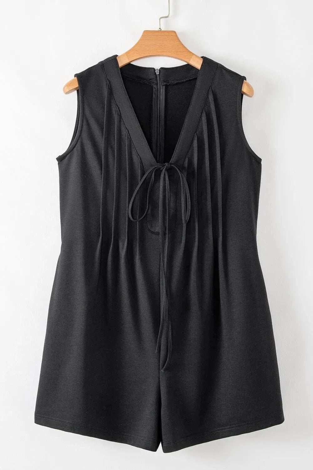 Tie V Neck Pintuck Sleeveless Loose Romper - Trendsi - Flyclothing LLC