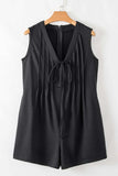 Tie V Neck Pintuck Sleeveless Loose Romper - Trendsi - Flyclothing LLC