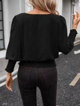 Smocked Waist Round Neck Blouse - Trendsi - Flyclothing LLC