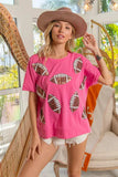 BiBi Game Day Sequins Patched Half Sleeves Top - Trendsi - Flyclothing LLC