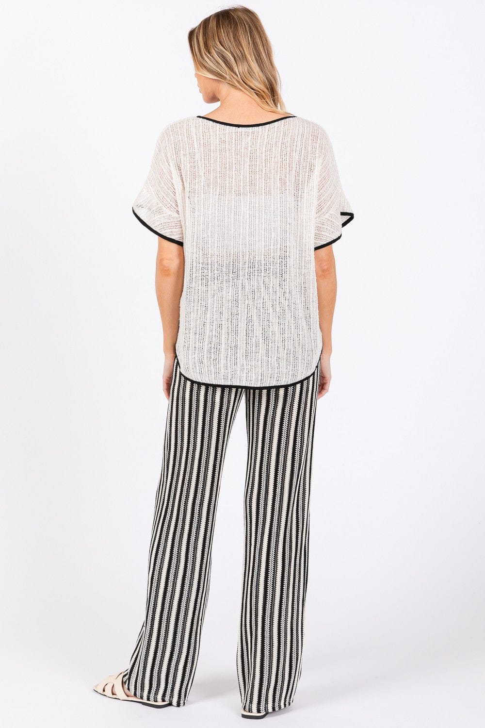 GeeGee Contrast Trim Short Sleeve Knit Cover Up - Trendsi