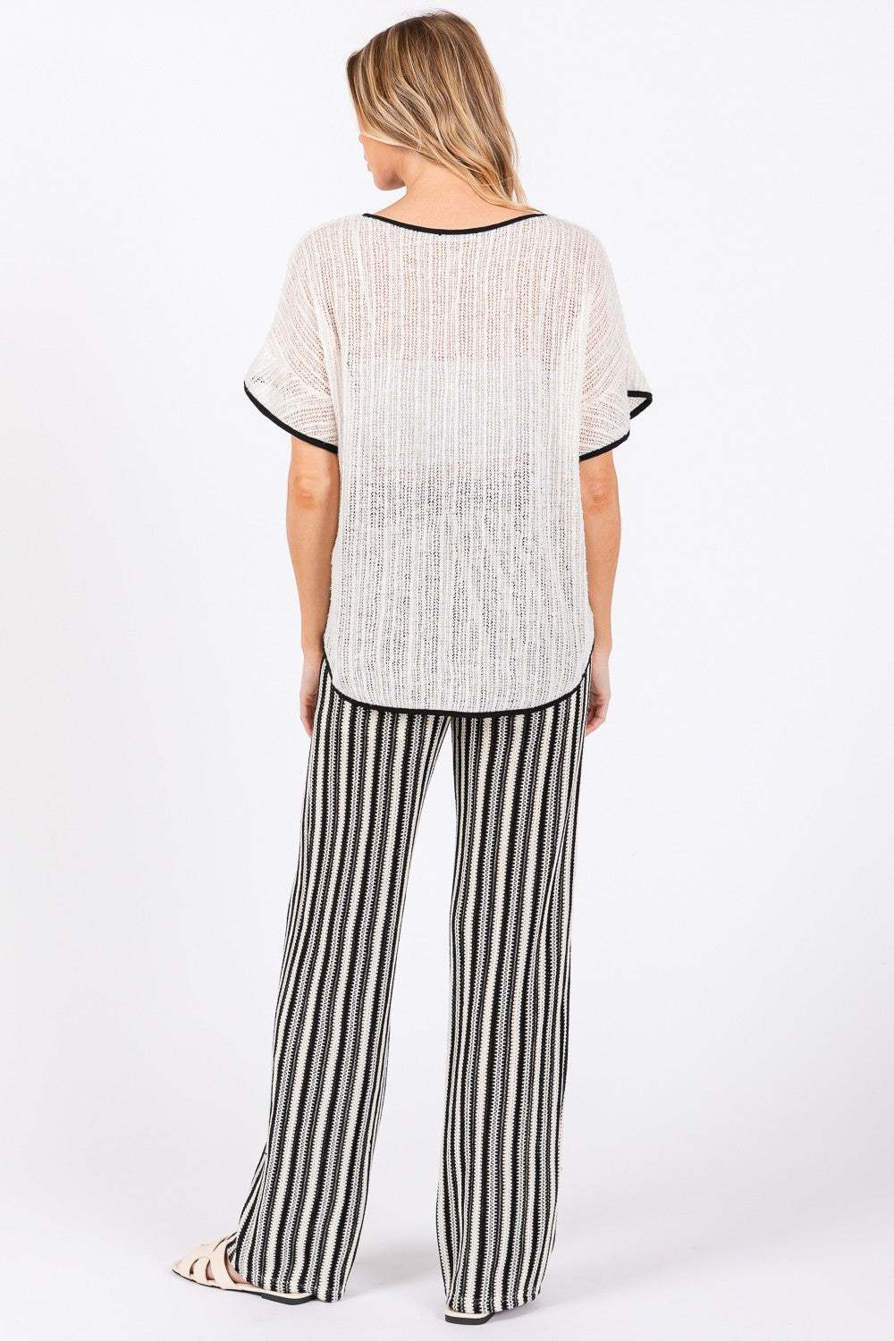 GeeGee Contrast Trim Short Sleeve Knit Cover Up - Trendsi - Flyclothing LLC