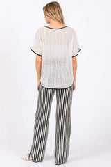 GeeGee Contrast Trim Short Sleeve Knit Cover Up - Trendsi - Flyclothing LLC