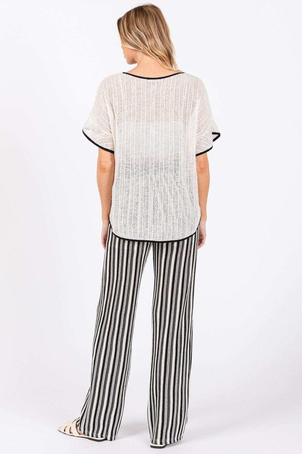 GeeGee Contrast Trim Short Sleeve Knit Cover Up - Trendsi - Flyclothing LLC