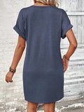 Quarter Button V-Neck Short Sleeve Dress - Trendsi - Flyclothing LLC