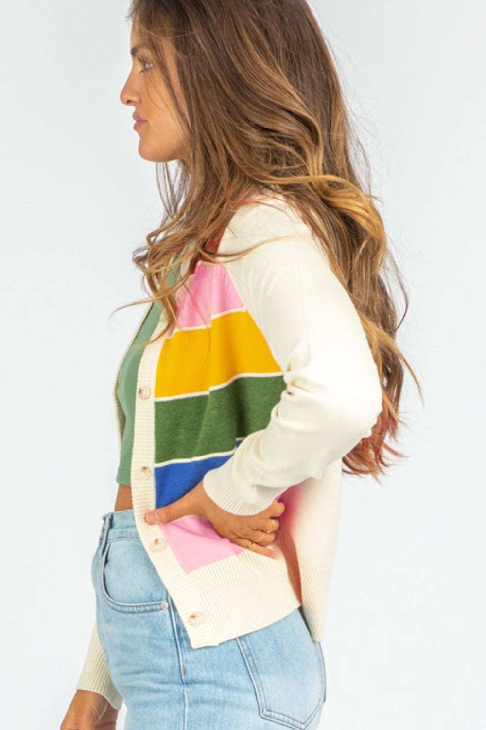 Contrast Button Down Long Sleeve Cardigan - Trendsi - Flyclothing LLC