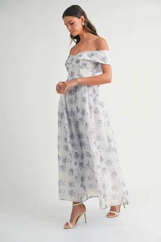 MABLE Floral Printed Off Shoulder Maxi Dress - Trendsi - Flyclothing LLC