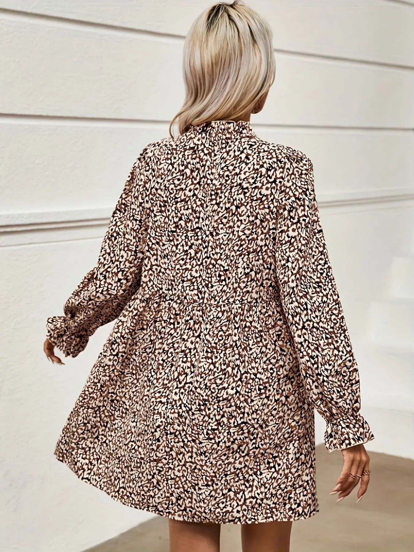 Notched Flounce Sleeve Mini Dress - Trendsi - Flyclothing LLC