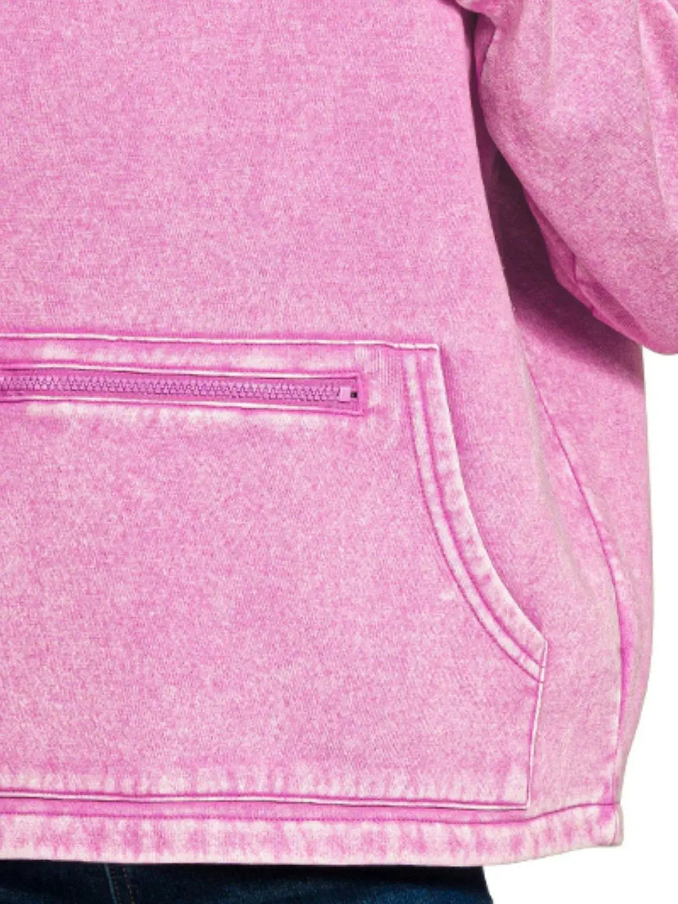 Zenana Fleece Washed High Neck Kangaroo Pocket Sweatshirt - Trendsi - Flyclothing LLC