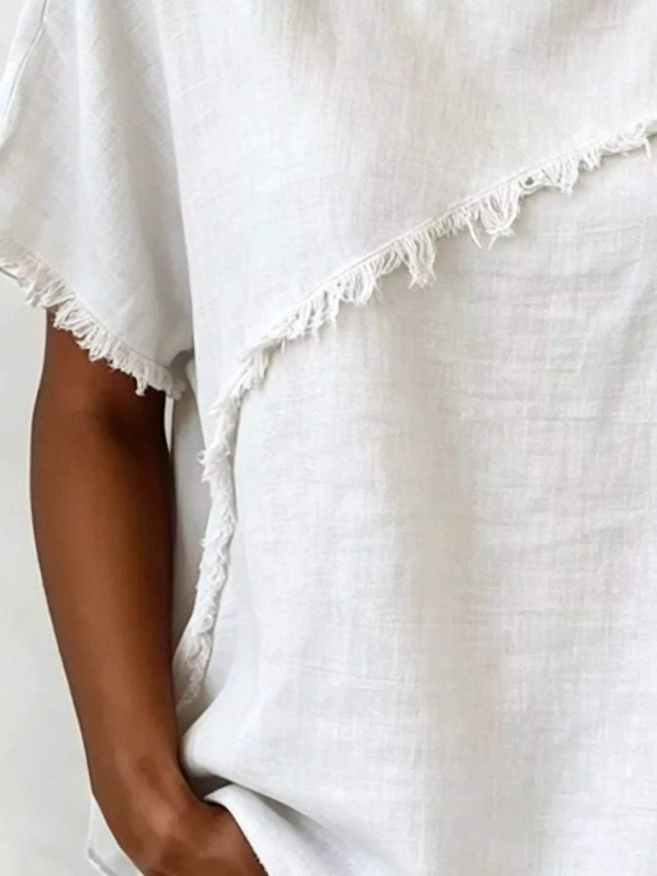 Full Size Frayed Hem Short Sleeve Top Plus Size - Trendsi - Flyclothing LLC