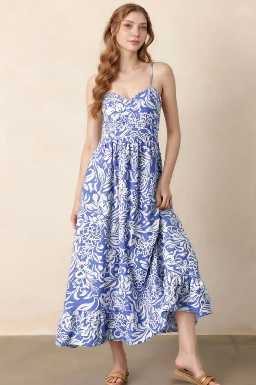 Floral Print Spaghetti Strap High Waist Dress - Trendsi - Flyclothing LLC