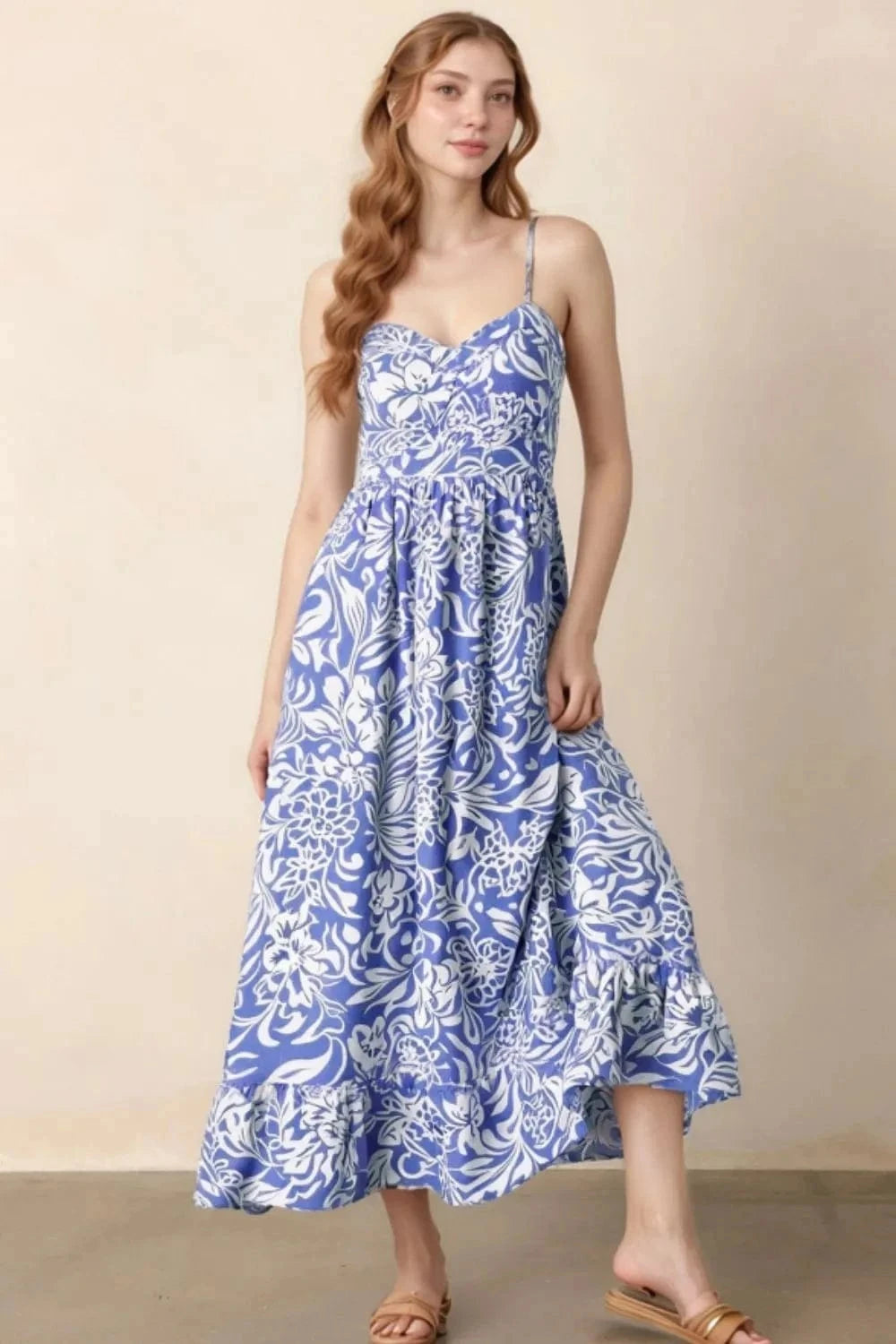 Floral Print Spaghetti Strap High Waist Dress - Trendsi