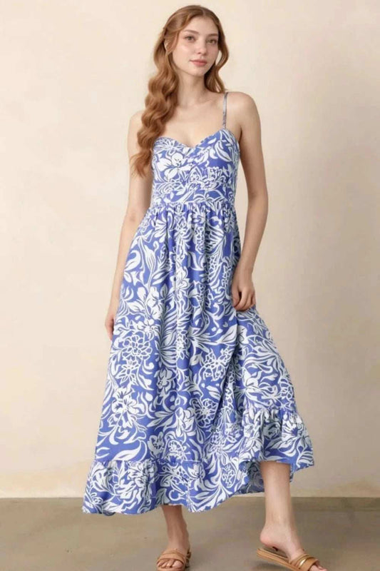 Floral Print Spaghetti Strap High Waist Dress - Trendsi - Flyclothing LLC