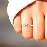 925 Sterling Silver Inlaid Zircon Heart Open Ring - Trendsi