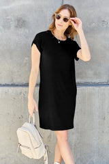 Basic Bae Bamboo Full Size Round Neck Short Sleeve Dress with Pockets - Trendsi - Flyclothing LLC